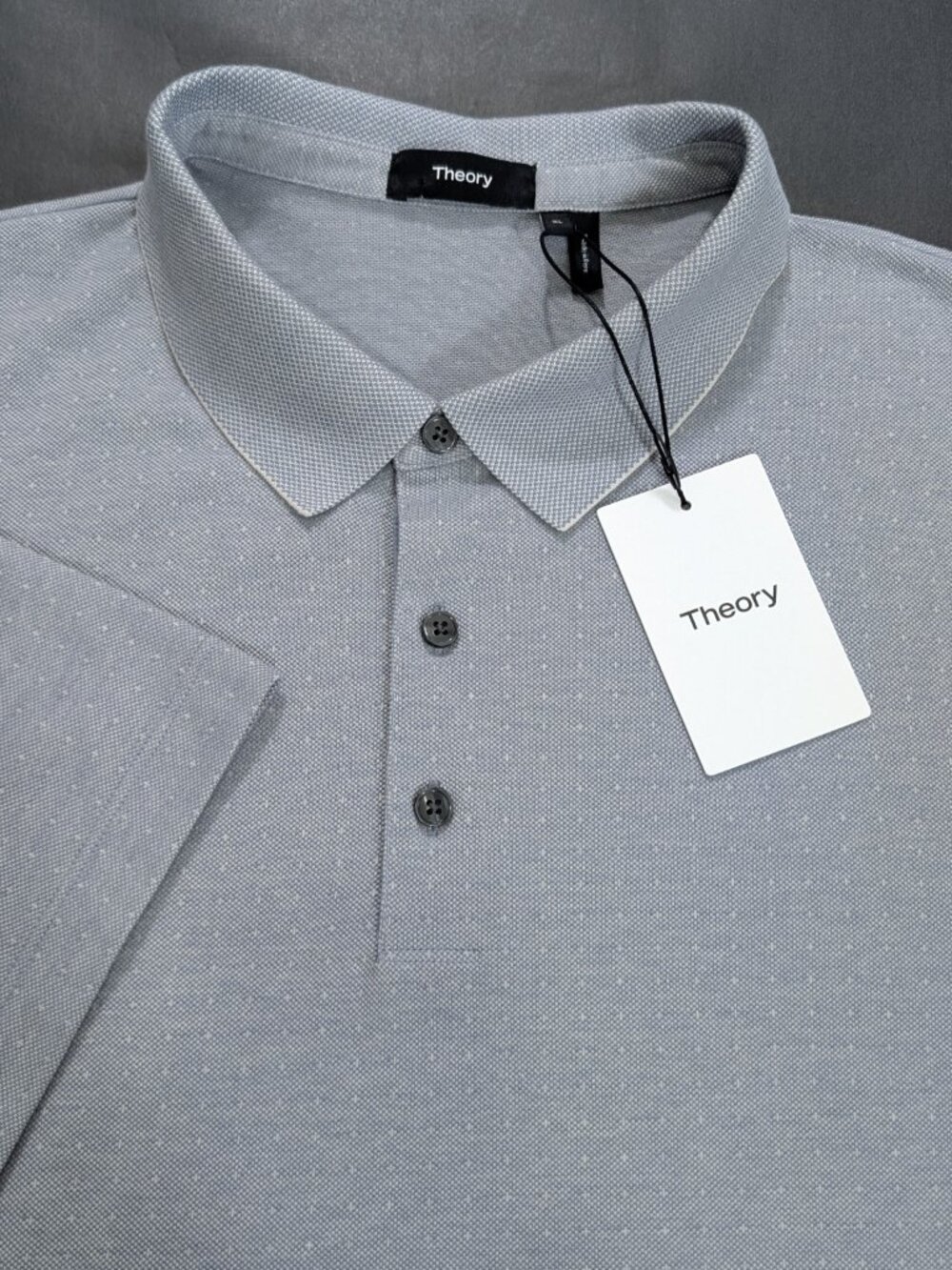 $195 Theory Men`s 3 Button Polo Shirt Vapor Grey Size XL